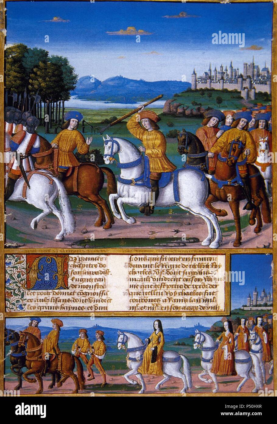 Charles VI 'the Beloved' (1368-1422). King of France (1380-1422). The madness of Charles VI. Fifteenth-century miniature of the 'Chronique d'Enguerrand de Monstrelet'. ' Chateau de Chantilly. France. Stock Photo