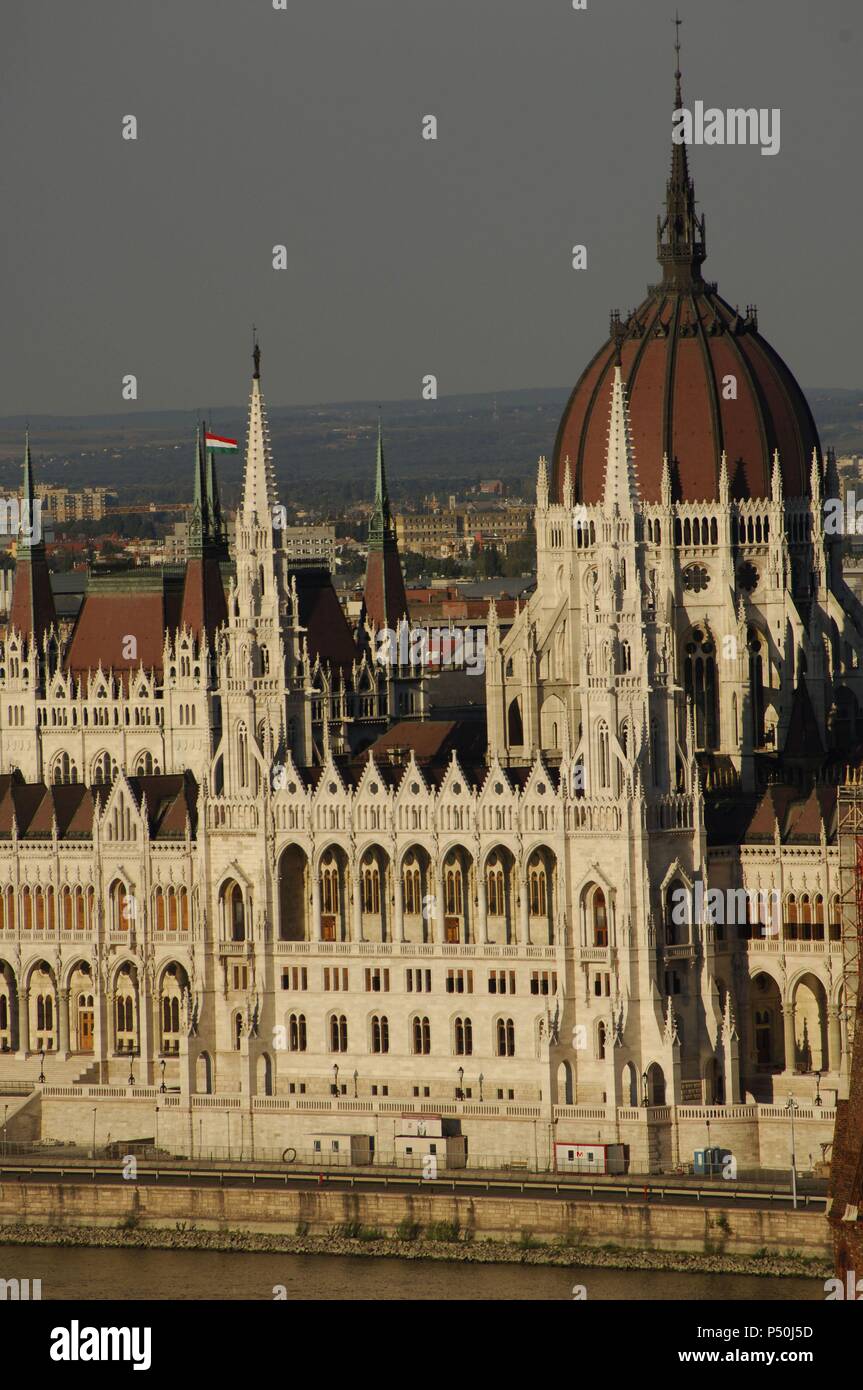 HUNGARY. BUDAPEST. Parliament. Neo-Gothic building (1884-1904) on the Danube riverside built by the architect Imre Steindl. Stock Photo