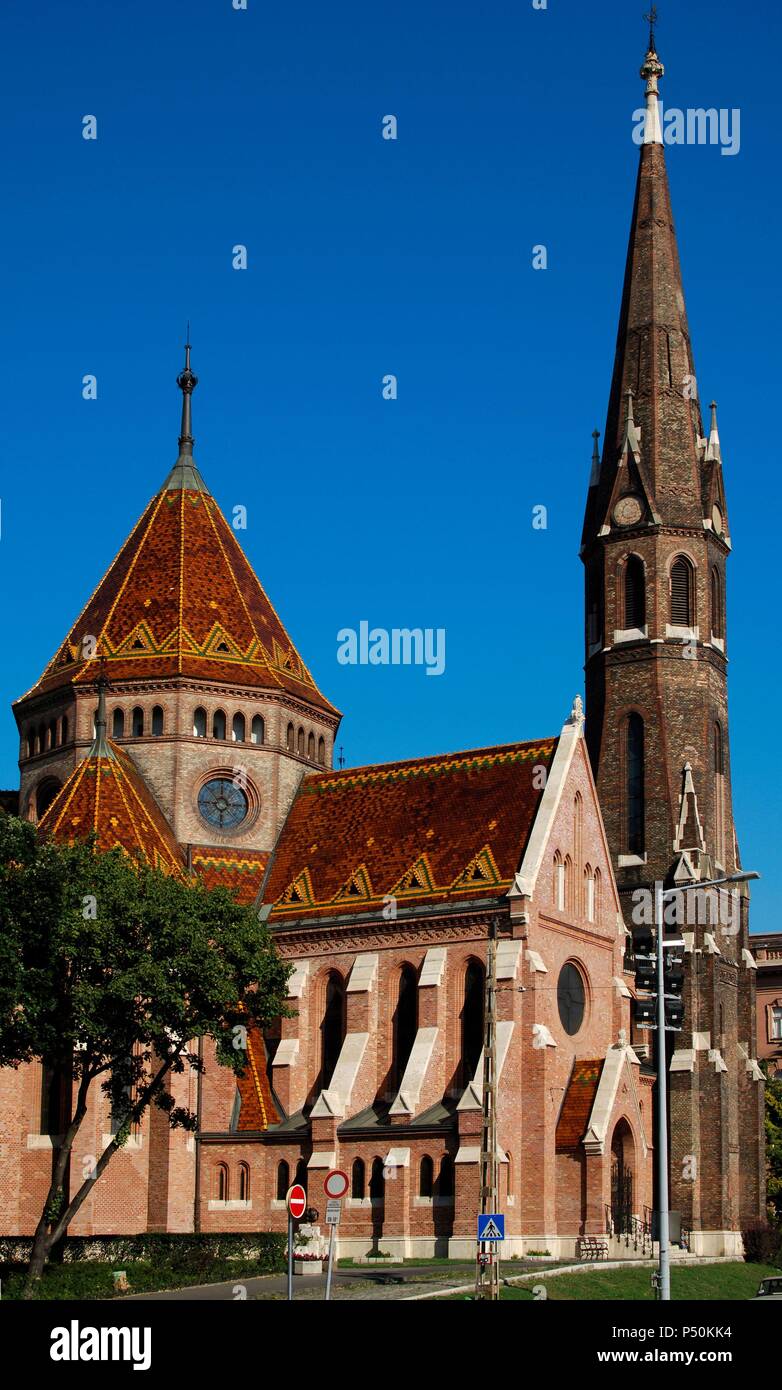 HUNGARY. BUDAPEST. Szilagyi Dezso Evangelical Church. Outside view. Neo-gothic style. Stock Photo