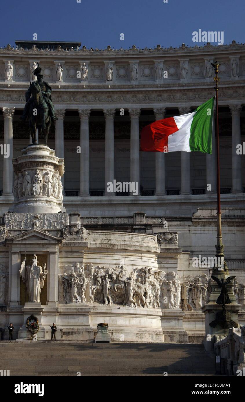 Italy. Rome. National Monument to Victor Emmanuel II (1820-1878). King of Italy. Designed by Giuseppe Falconi at 1885. Venice Square. Partial view. Stock Photo