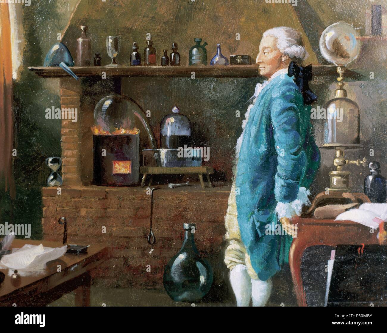 Lavoisier, Antoine Laurent (Paris ,1743-1794). French chemist.. Established the composition of the water and the basis of bioenergetics. Stock Photo