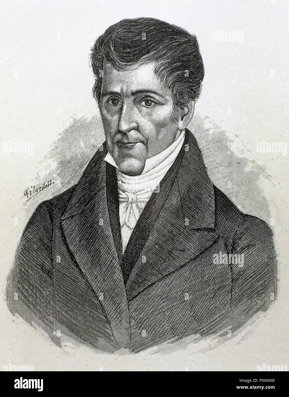 VALLE, José Cecilio del (1780-1834). Político y escritor hondureño. Grabado de 'Americanos célebres' (1888) . Stock Photo