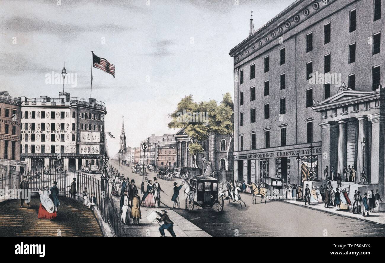 United States. Broadway. New York. Coloured lithograph by N