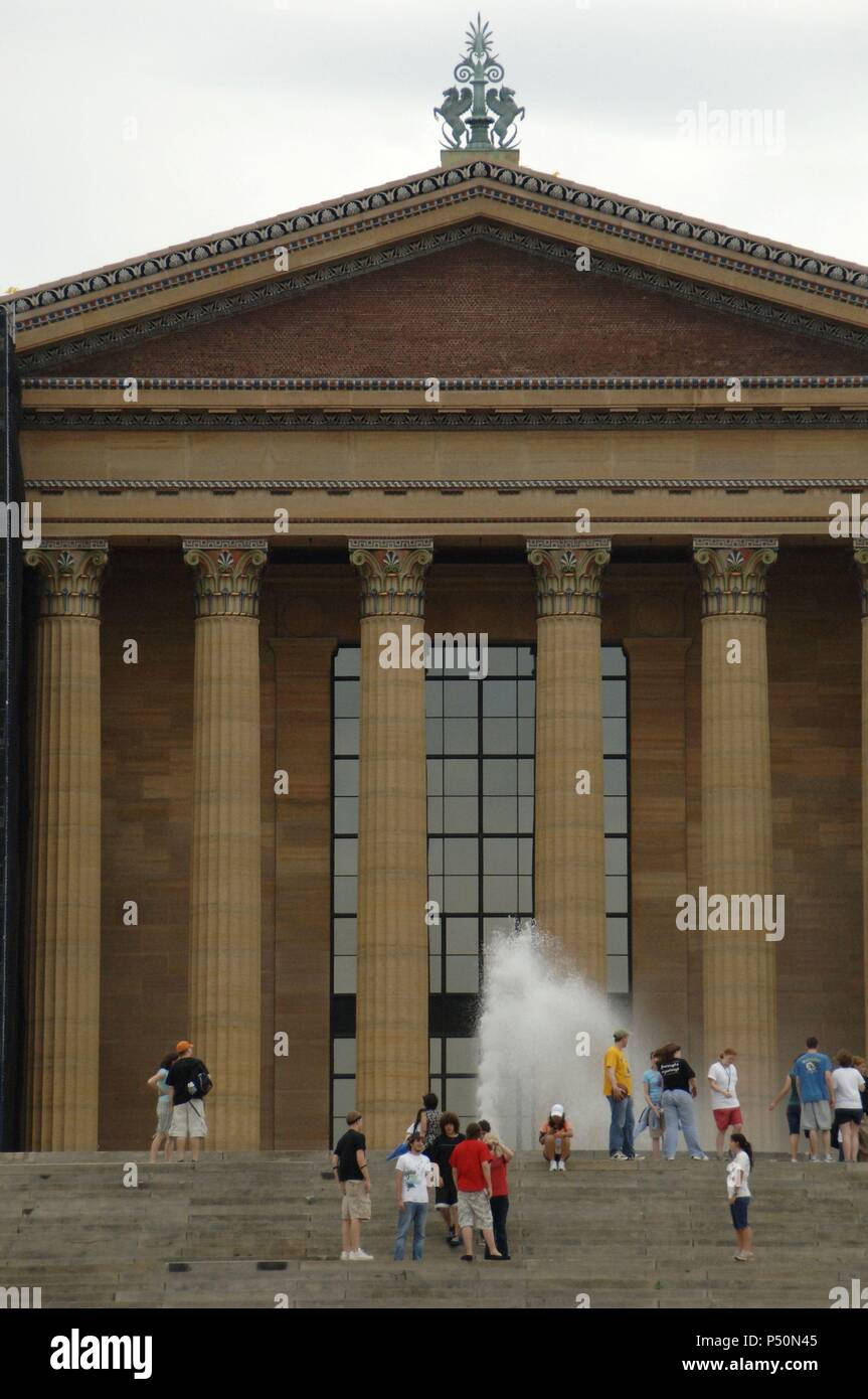 United States. Pennsylvania. Philadelphia Museum of Art. People on the stairs, known for movie Rocky. Stock Photo