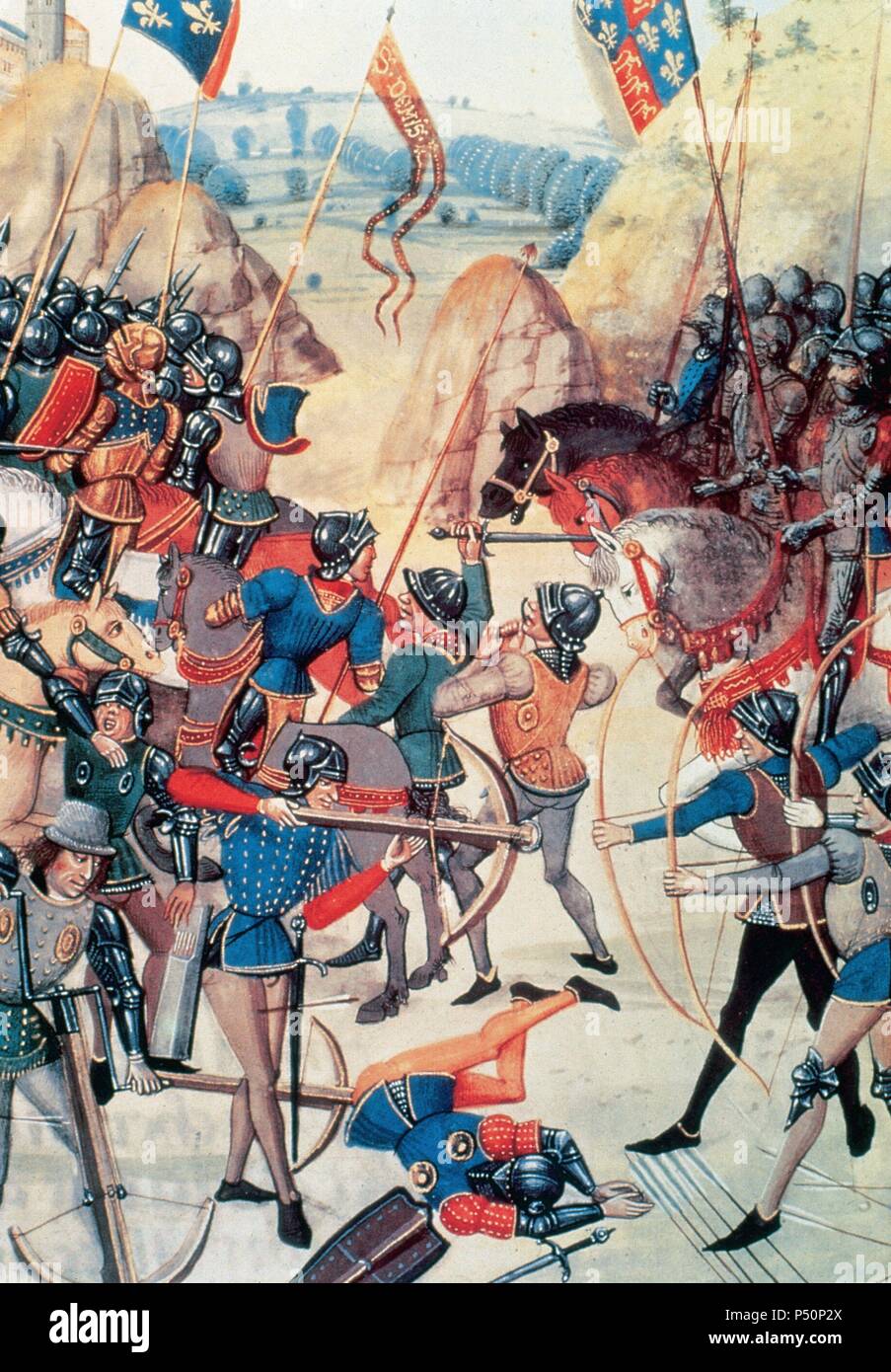 THE HUNDRED YEARS WAR (1339-1453). Battle of Crecy where British troops defeated the French of Philip IV on August 26, 1346. National Library. Paris. France. Stock Photo