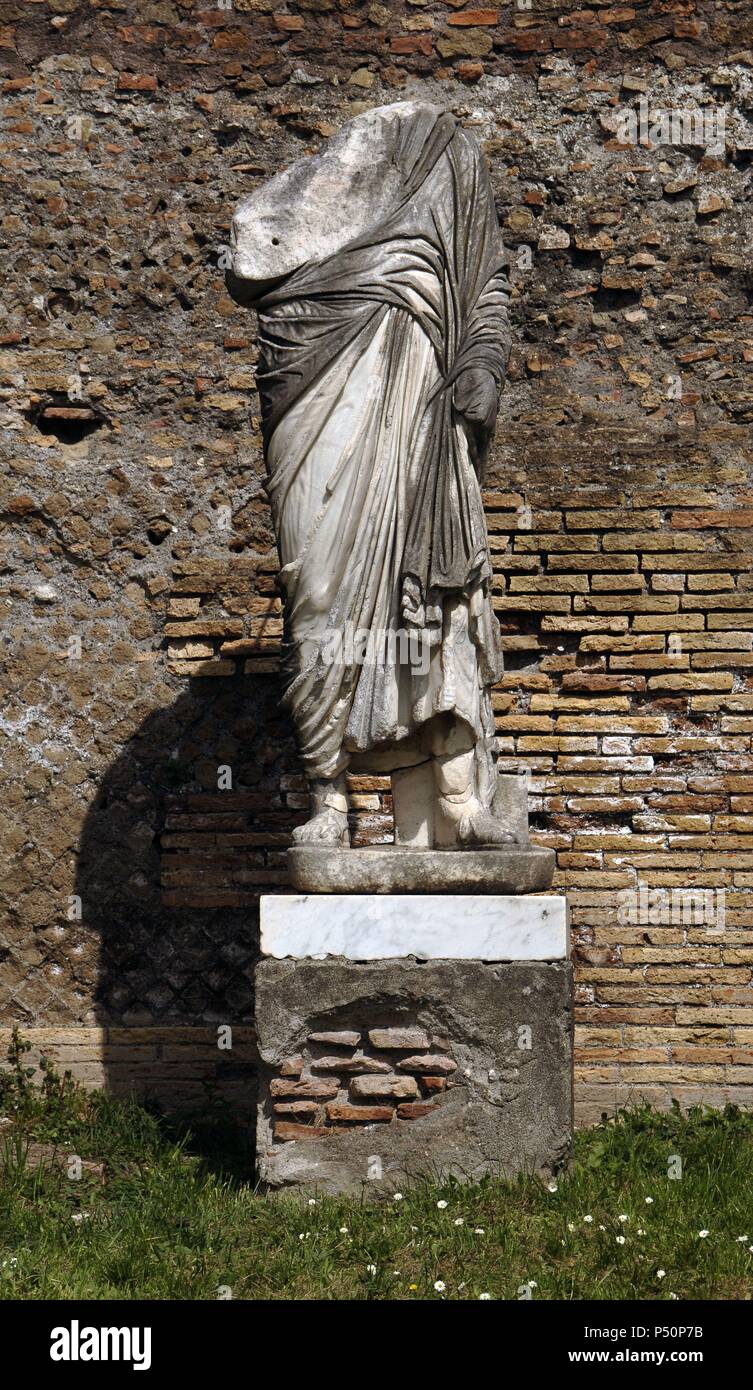 Ostia Antica. Forum. 2nd century AD. Statue. Italy. Stock Photo