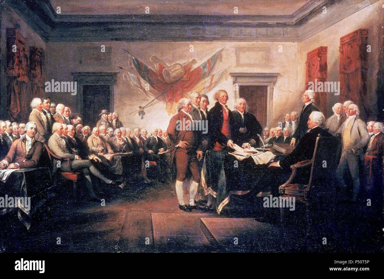 DECLARACION DE INDEPENDENCIA NORTEAMERICANA (4 de julio de 1776). Oleo de John TRUMBULL. Art Gallery (Universidad de Yale). Estados Unidos. Stock Photo
