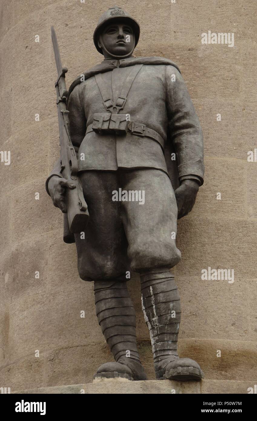 Monument to Financial Guard Deads for Patria during WWI, 1930 by Amleto Cataldi (1882-1930). Detail. Rome. Italy. Stock Photo