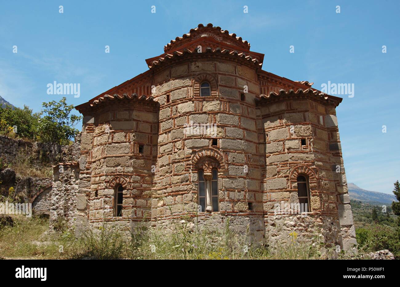 Greece. Mystras. Church of Evangelistria. Built in 14th-15th Century. Byzantine style. Ottoman Empire. Peloponnese. Stock Photo