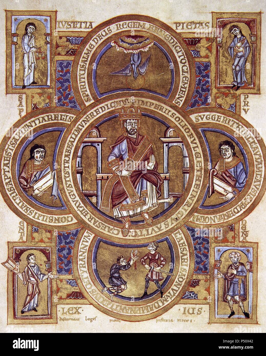 Henry II (972-1024). Holy Roman Emperor, King of Germany and Italy. Miniature. Gospel Book of Henry II. Folio 193v. C.1020. Vatican Apostolic Library. Vatican City. Stock Photo