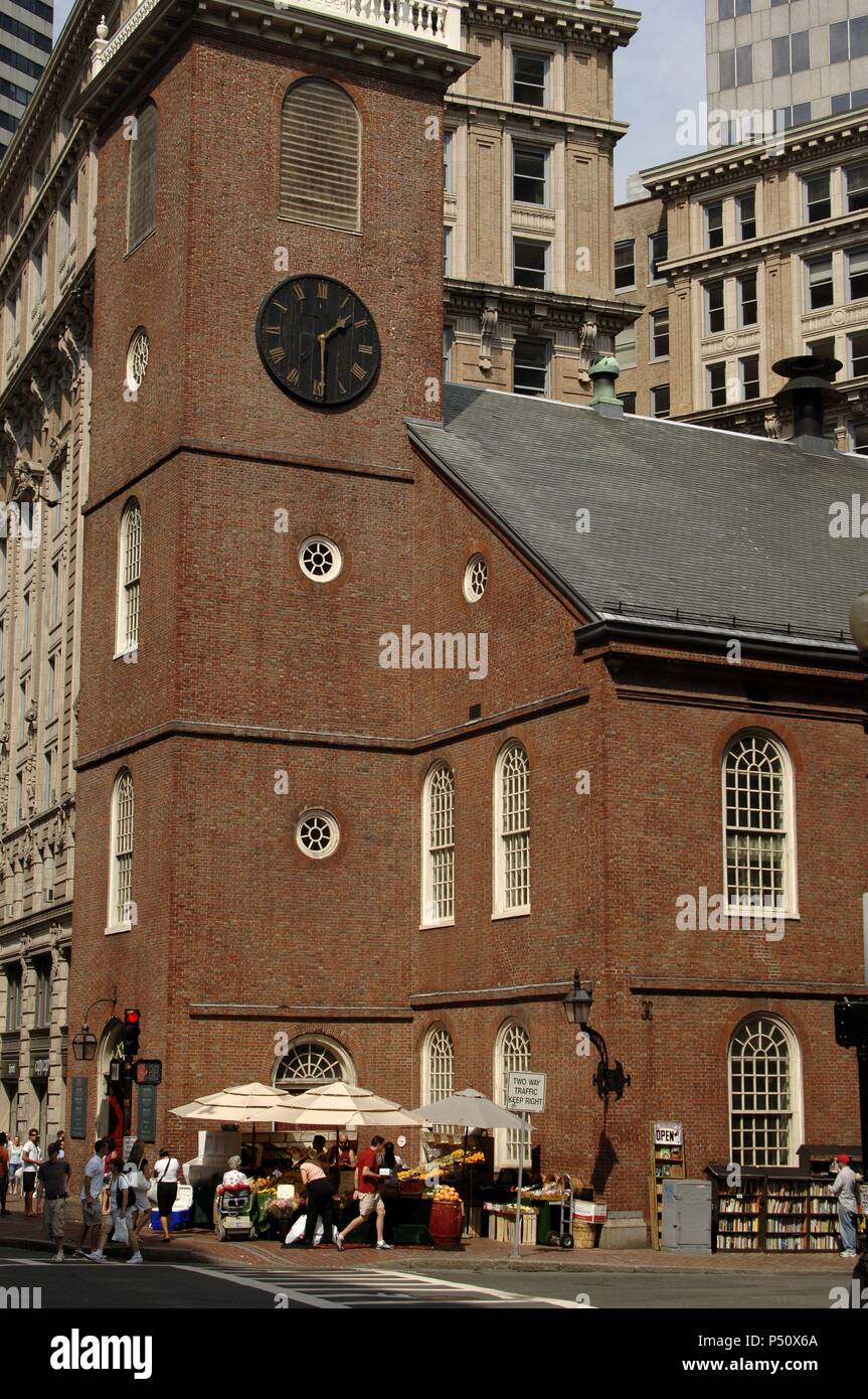 United States. Boston. Old South Meeting House. 18th century. Massachusetts. Stock Photo