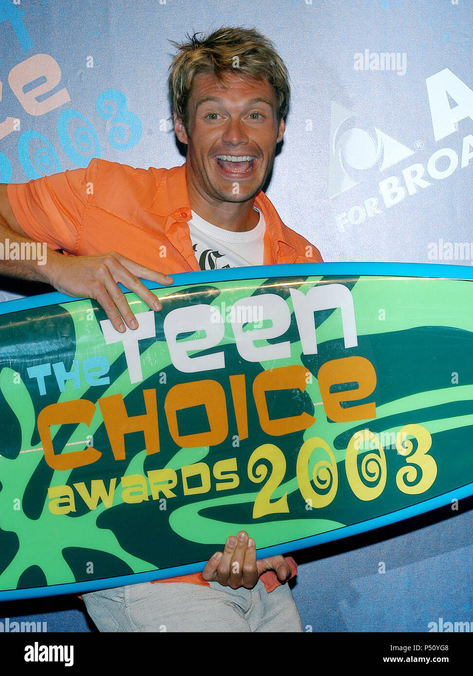 Ryan Seacrest backstage at the ' Teen Choice Awards 2003 ' at the Universal Amphitheatre in Los Angeles. August 2, 2003.          -            SeacrestRyan084.jpgSeacrestRyan084  Event in Hollywood Life - California, Red Carpet Event, USA, Film Industry, Celebrities, Photography, Bestof, Arts Culture and Entertainment, Topix Celebrities fashion, Best of, Hollywood Life, Event in Hollywood Life - California,  backstage trophy, Awards show, movie celebrities, TV celebrities, Music celebrities, Topix, Bestof, Arts Culture and Entertainment, Photography,    inquiry tsuni@Gamma-USA.com , Credit Tsu Stock Photo