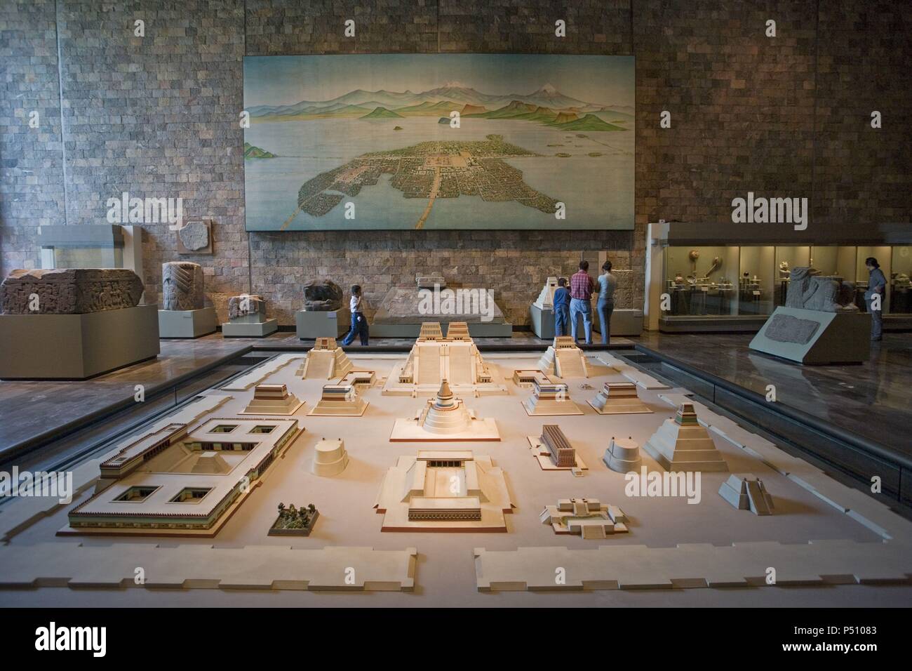 Mural and model of Tenochtitlan city. National Museum of Anthropology. Mexico City, Mexico. Stock Photo