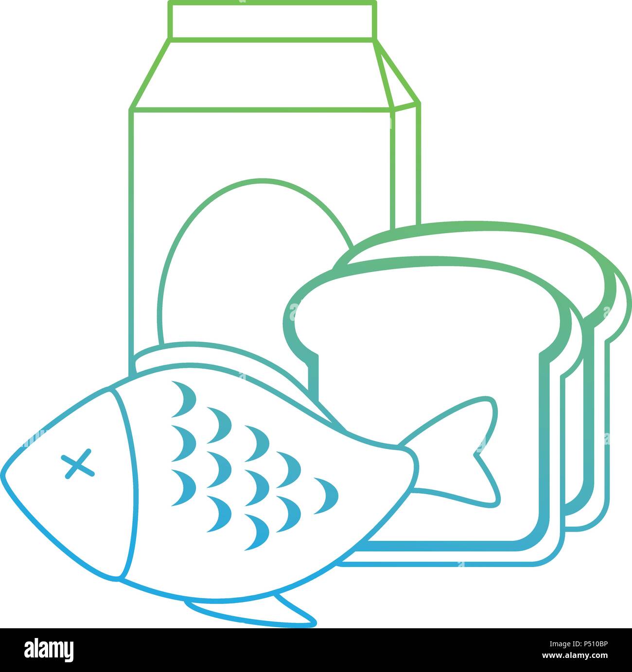 delicious fish meat with bread and milk vector illustration design ...