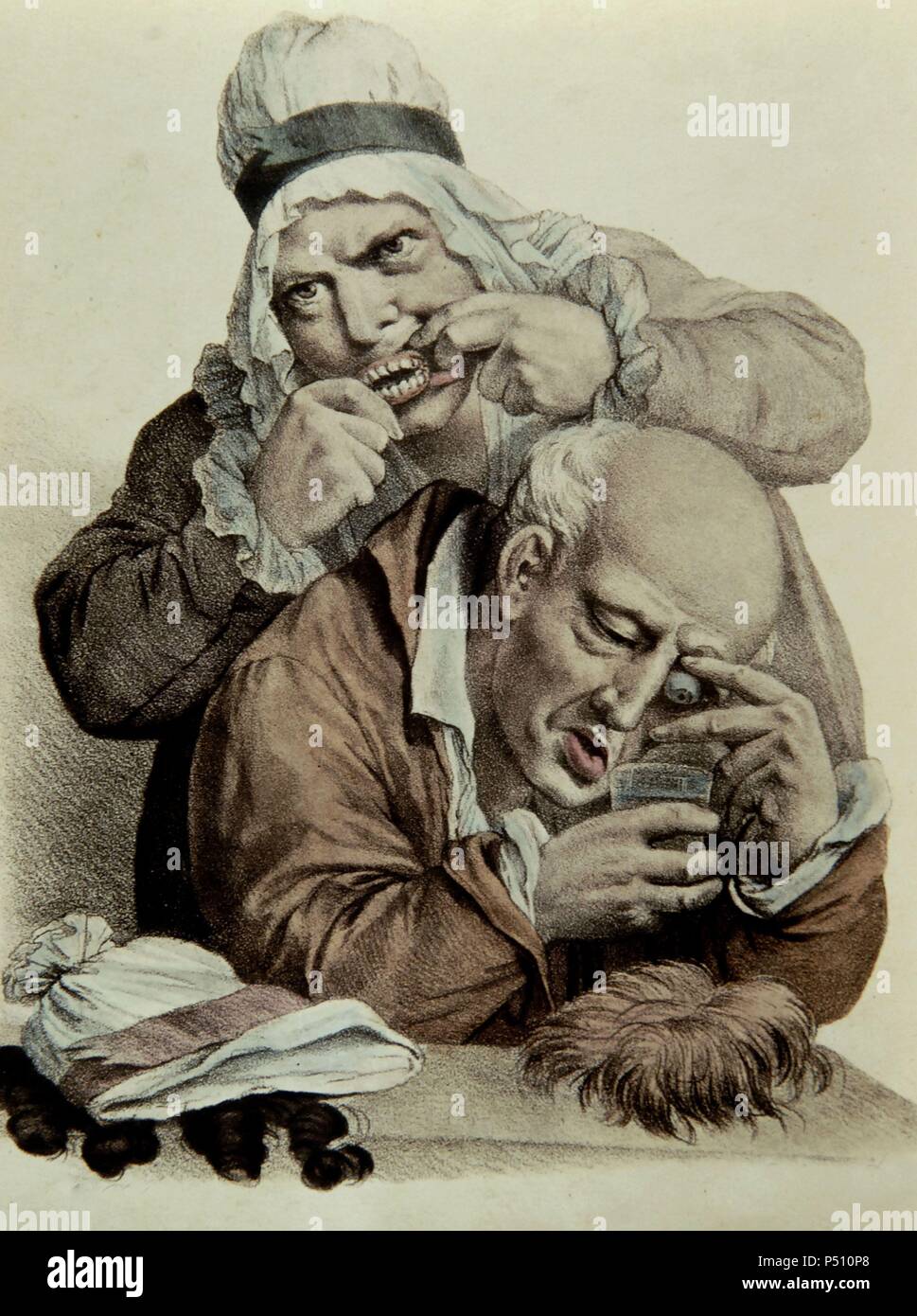 HISTORIA DE LA MEDICINA. SIGLO XIX. ODONTOLOGIA. Ojo y dentadura postiza. Grabado coloreado. París, 1825. Stock Photo