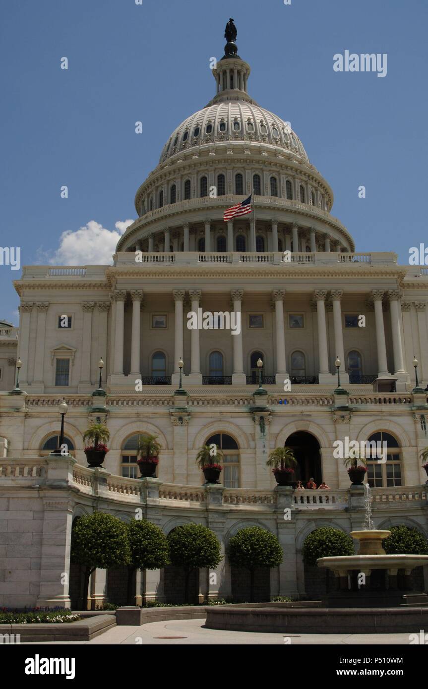 United States. Washington D.C. United States Capitol. Built by William Thornton and continued by Charles Bulfinch and Benjamin Henry Latrobe. The dome (1854-1865) is by Thomas U. Walte. Stock Photo