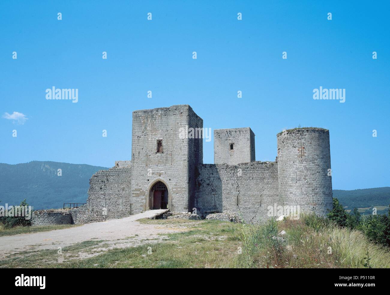 France. Puivert Castle. 13th century. Eastern facade. Aude. Languedoc-Roussillon. Stock Photo
