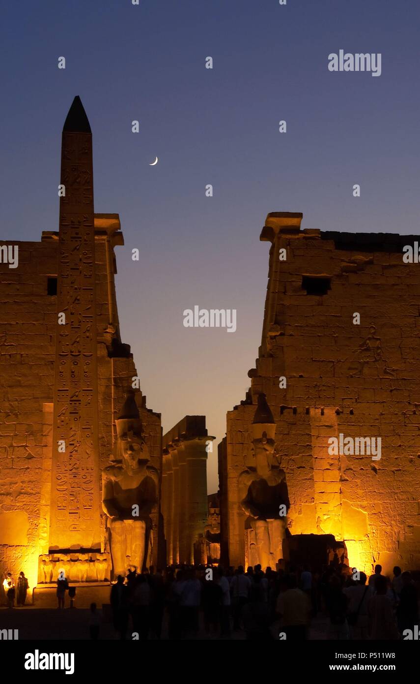 Egypt. Luxor Temple. First Pylon. Night view. New Kingdom. Thebes. Stock Photo