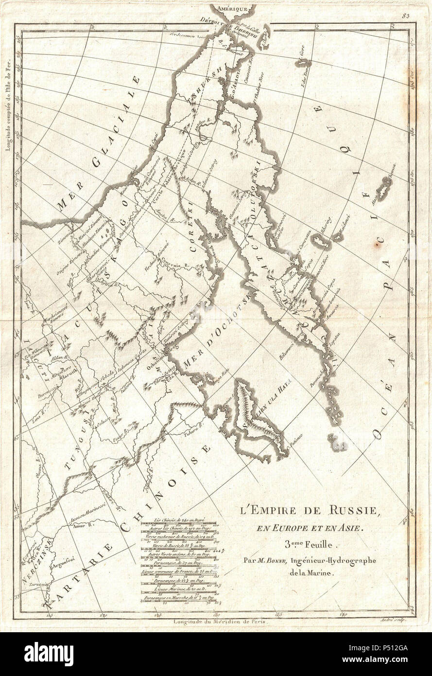 1780 Bellin Map of Eastern Russia, Tartary, and the Bering Strait - Geographicus - EmpireRussie3-bonne-1780. Stock Photo