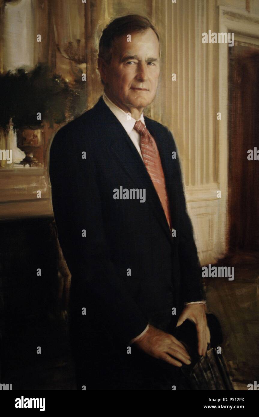 George H. W. Bush (born, 1924). American politician. 41st President of the United States (1989-1993). Portrait (1994-1995) by Ronald N. Sherr (born, 1952). National Portrait Gallery. Washington D.C. United States. Stock Photo