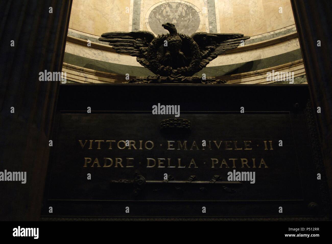 Tomb of Victor Emmanuel II, king of Italy (1820-1878). Detail. Inside of Pantheon, Rome, Italy. Stock Photo