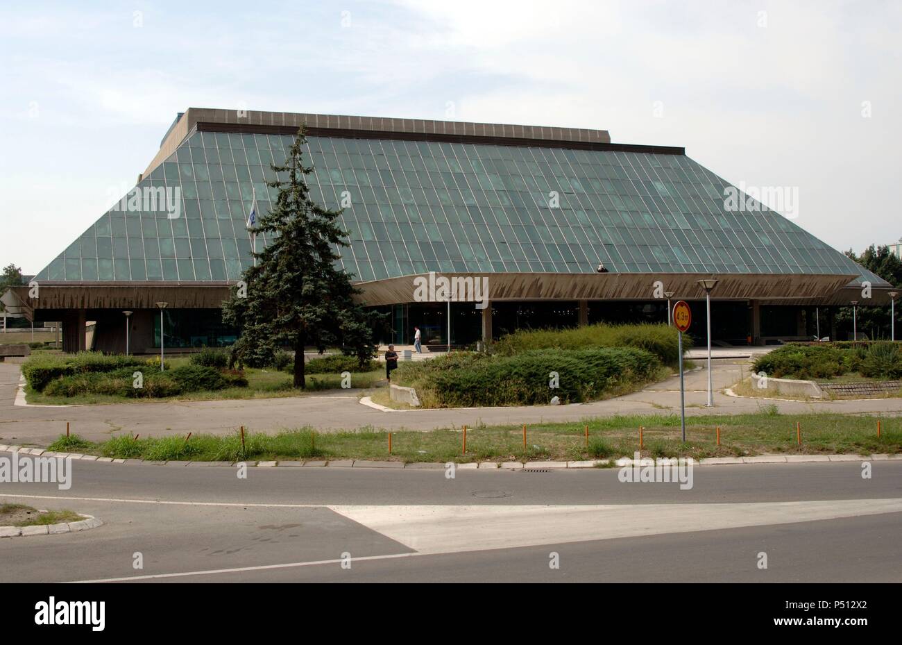 Building Sava Centar, International Congress Center and cultural activities. Construction was completed in 1979. It was designed by architect Stojan Maksimovic. Belgrade. Republic of Serbia. Stock Photo
