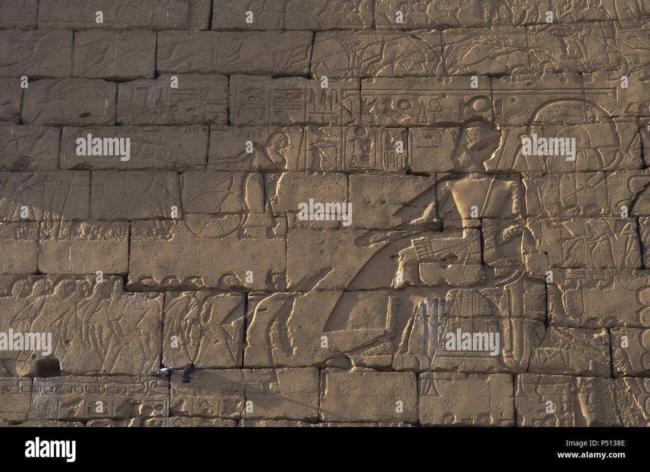 RAMSES II remained seated for a council with his officers, during the military campaign against the Hittites. New Kingdom. Temple of Luxor. Egypt. Stock Photo
