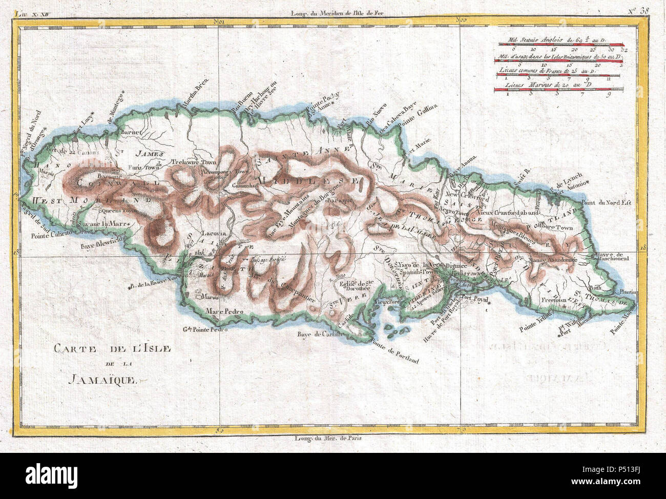 1780 Raynal and Bonne Map of Jamaica, West Indies Geographicus