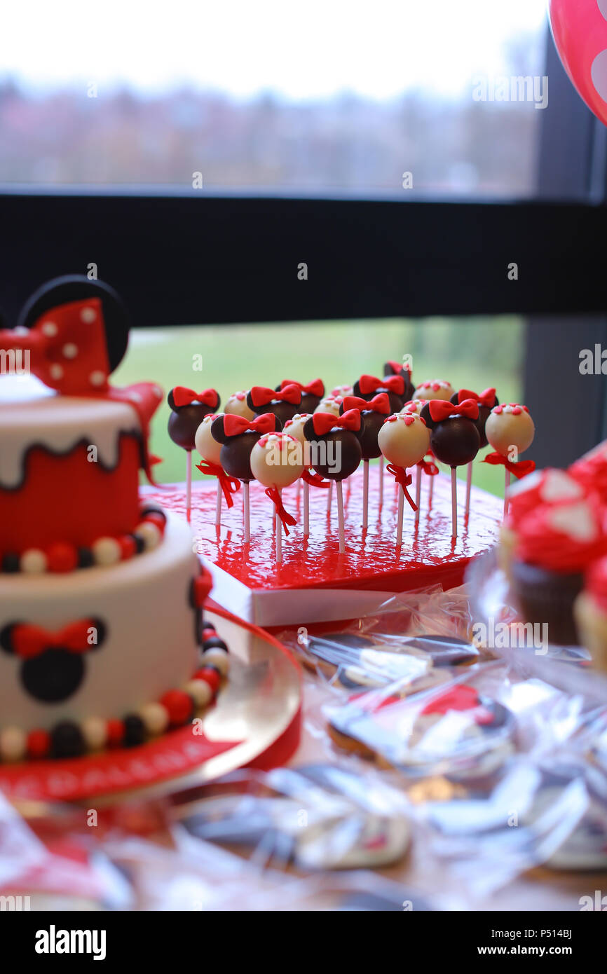 Red Tasty Mickey Mouse Cake For Birthday Celebration Stock Photo Alamy Red Tasty Mickey Mouse Cake For Birthday Celebration Stock Photo Alamy