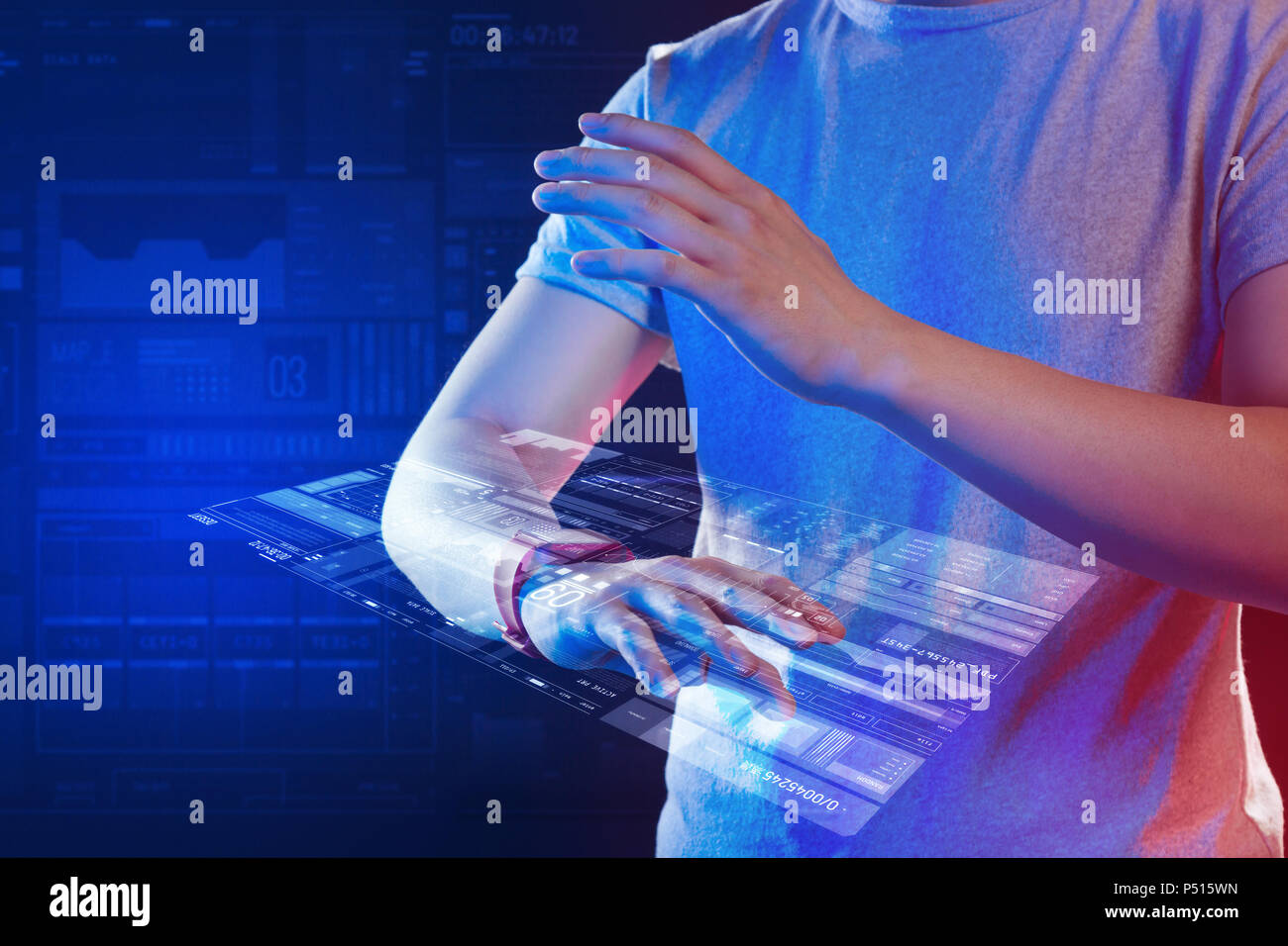 Professional programmer using holograms while working Stock Photo - Alamy