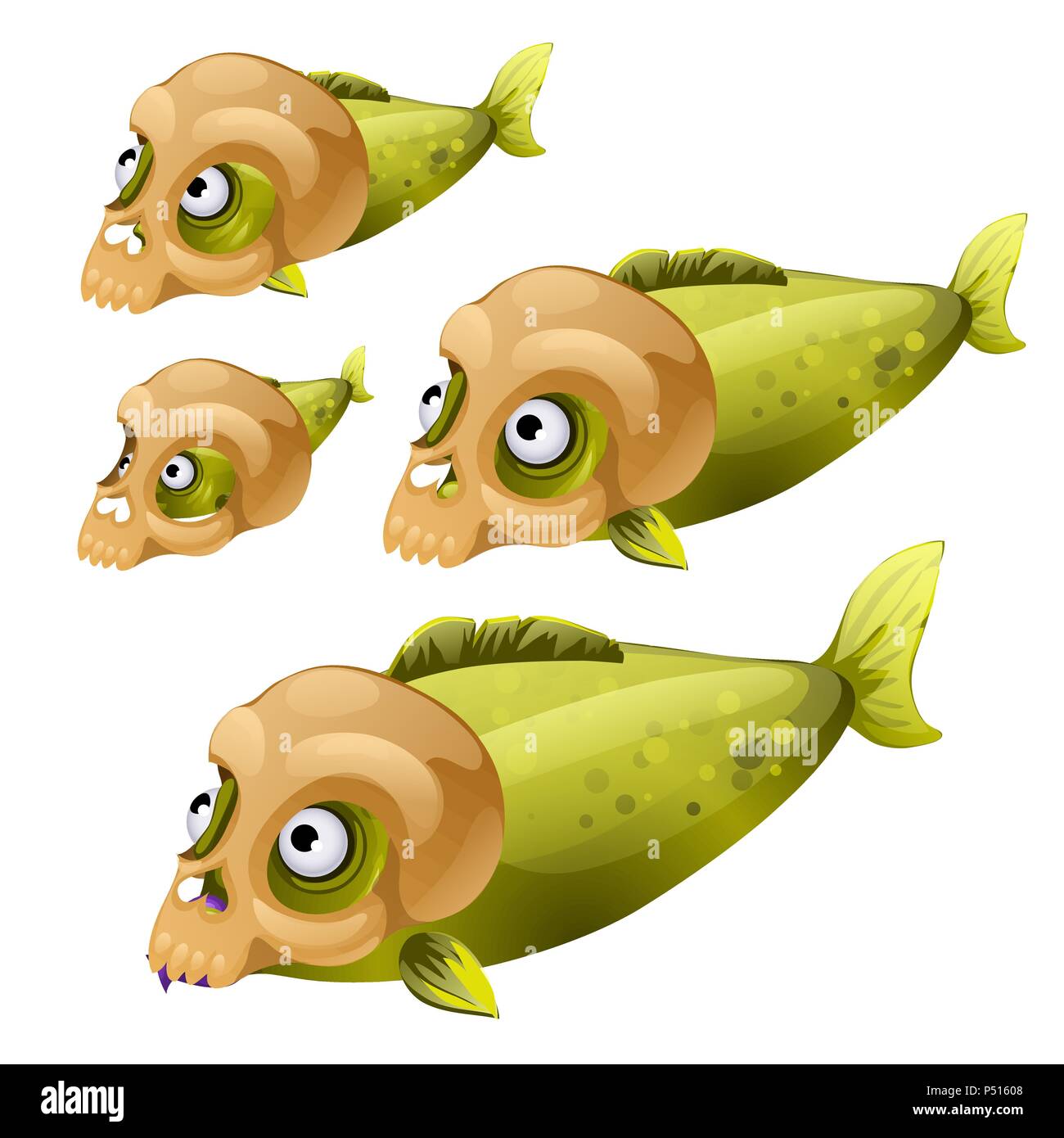 Set green fish swim with masks in the form of a human skull isolated on  white background. Vector illustration Stock Vector Image & Art - Alamy