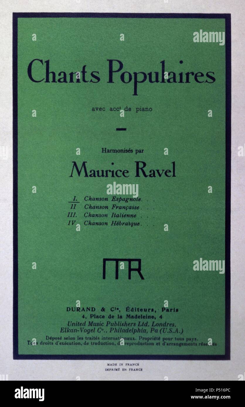 Portada de 'Chants Populaires' del compositor Joseph Maurice Ravel (Ciboure, 1875-París, 1937). Stock Photo