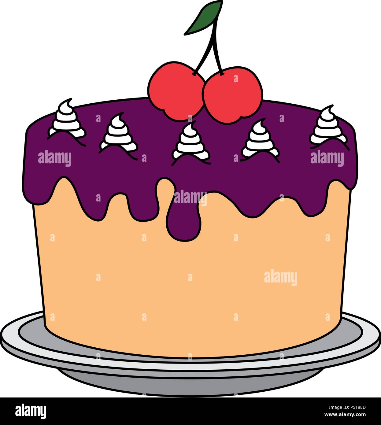 Biscuit cake with cherries Stock Vector Images - Alamy