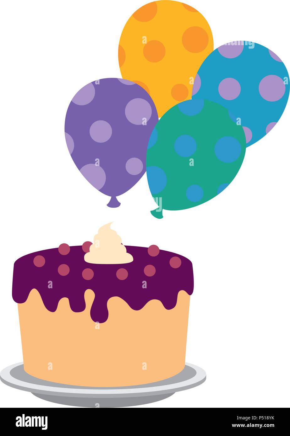 sweet and delicious cake with balloons helium vector illustration ...