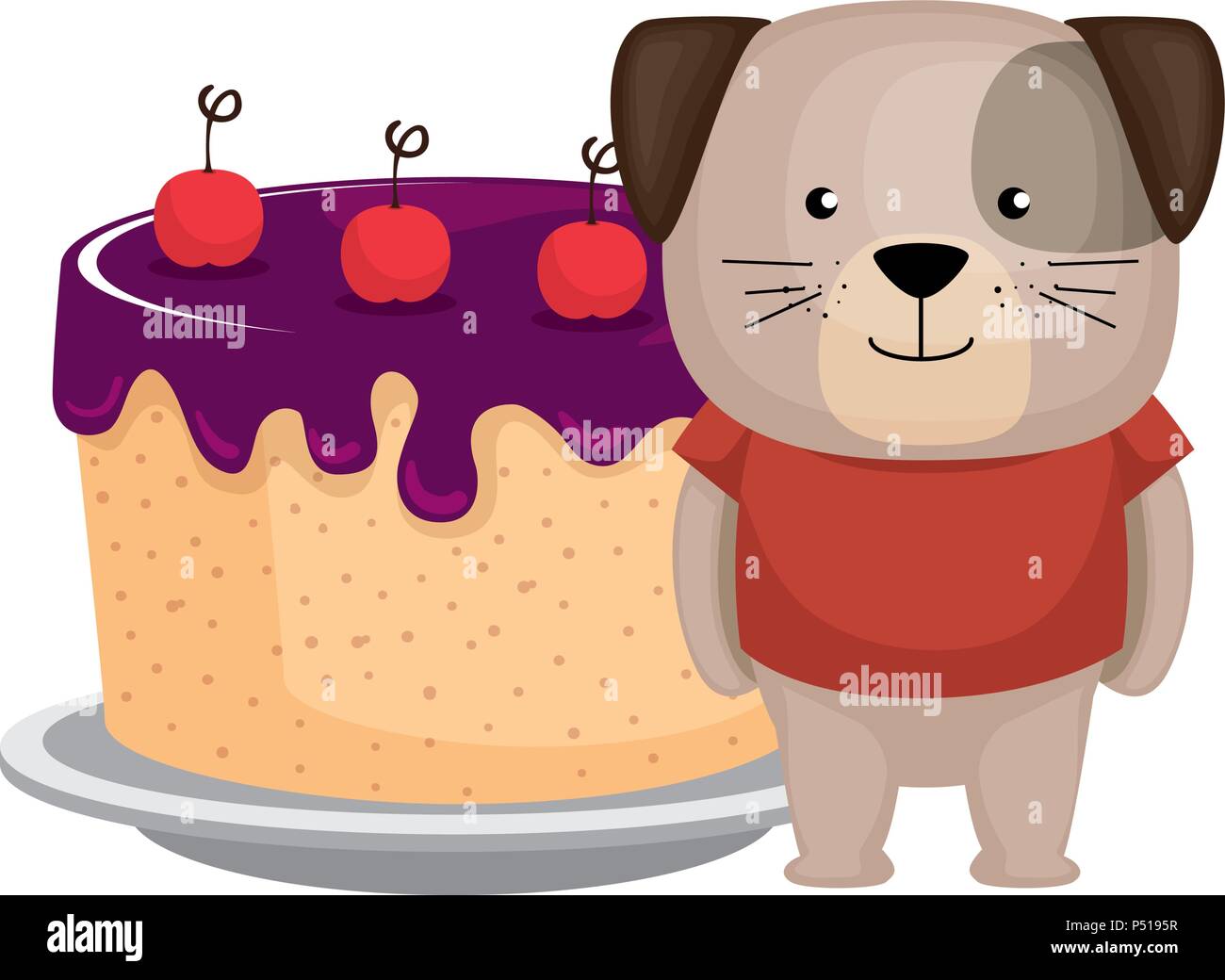 cute dog with sweet cake character vector illustration design Stock ...