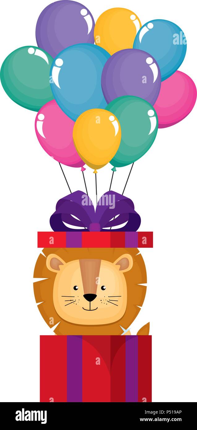 cute lion in gift and balloons helium Stock Vector Image & Art - Alamy