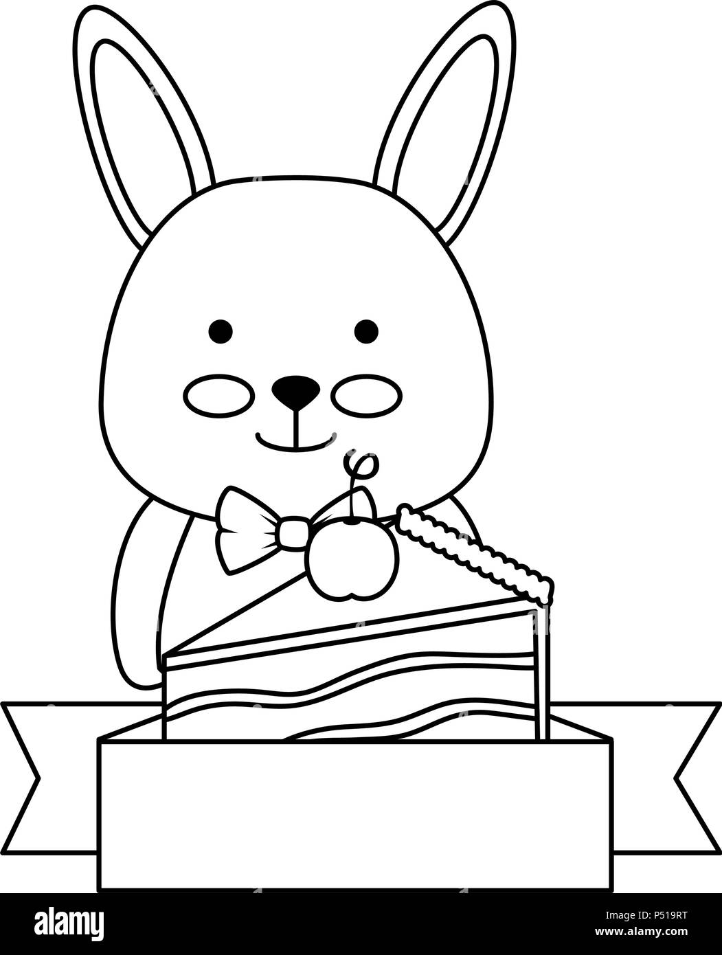 cute rabbit with sweet cake portion character icon Stock Vector Image ...