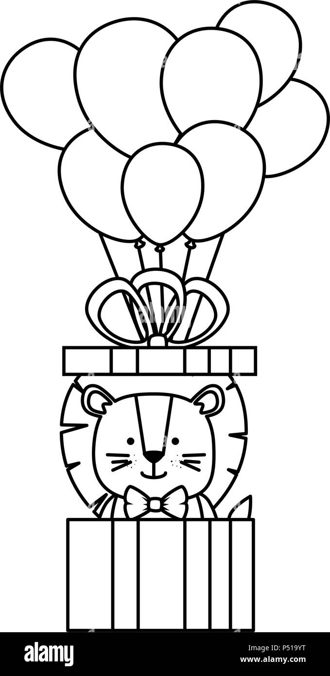 cute lion in gift and balloons helium Stock Vector Image & Art - Alamy