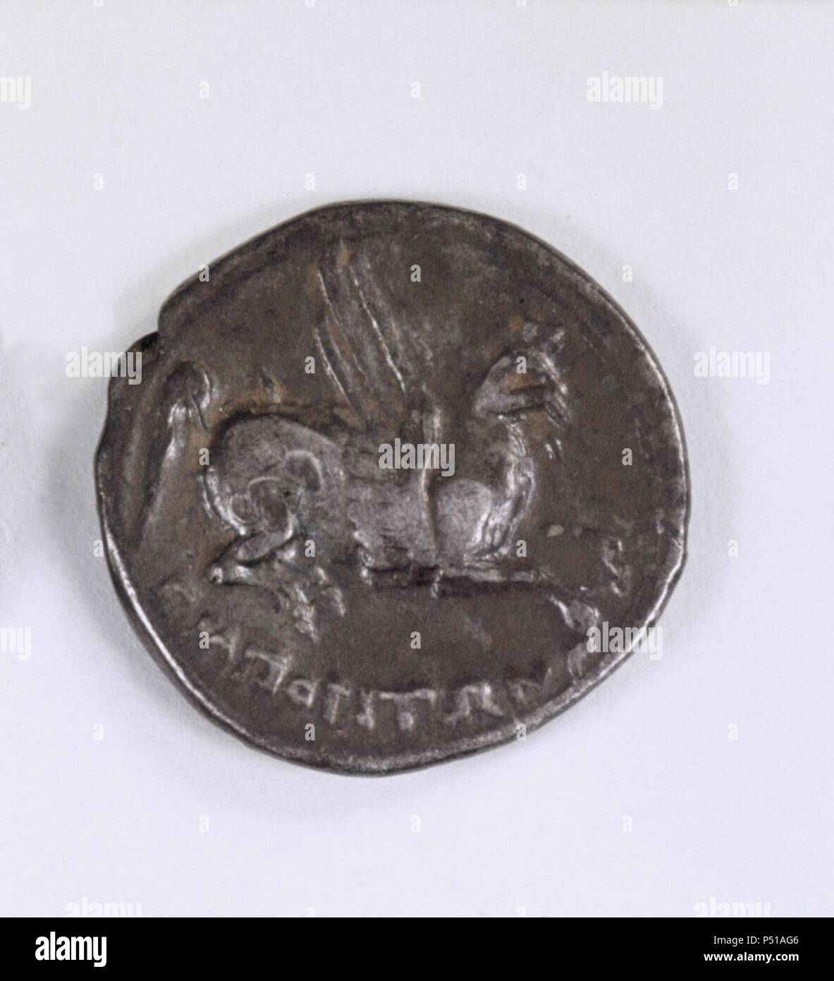Moneda Griega; Dracma de plata de Ampurias; Reverso. Stock Photo
