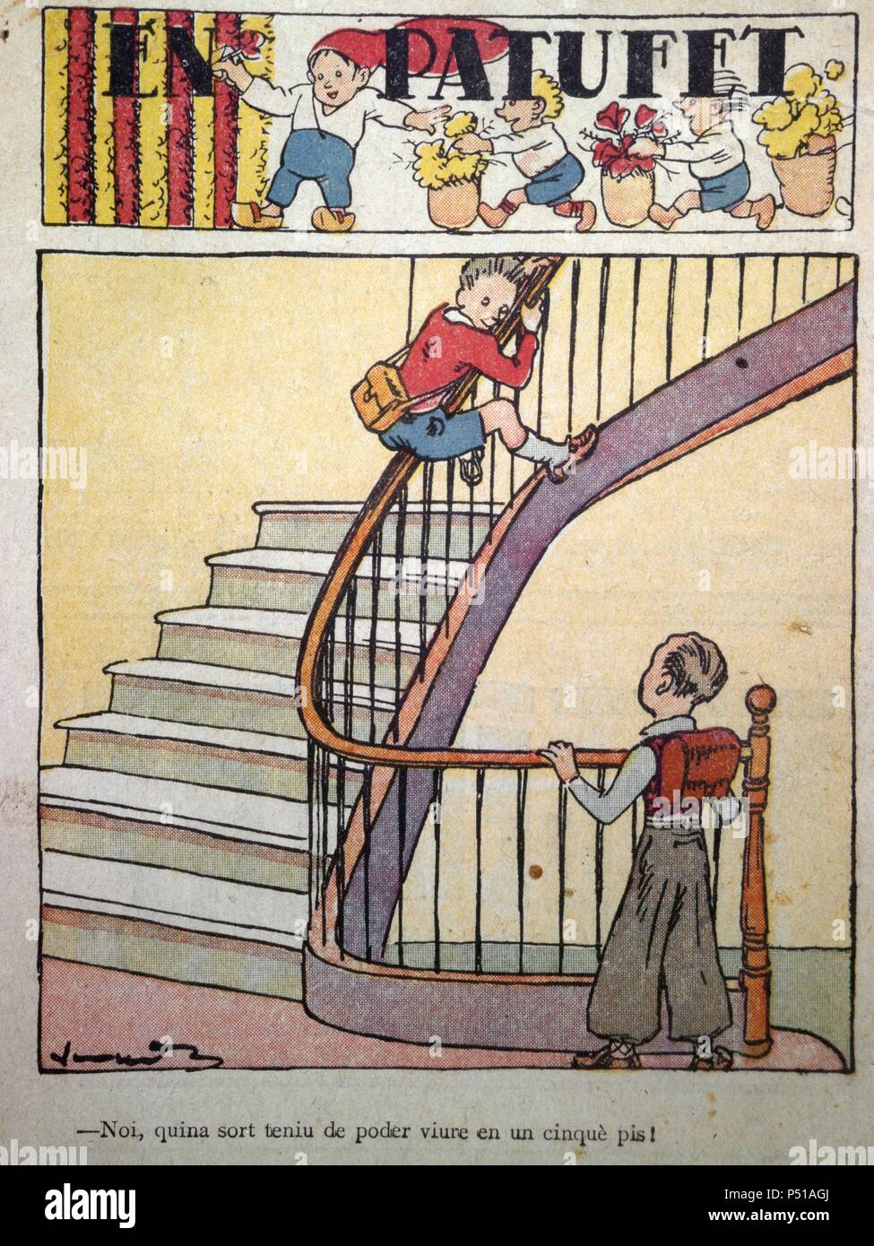 Portada de la revista infantil 'En Patufet', editada en Barcelona. Nº 1674, 2 de mayo de 1936. Stock Photo