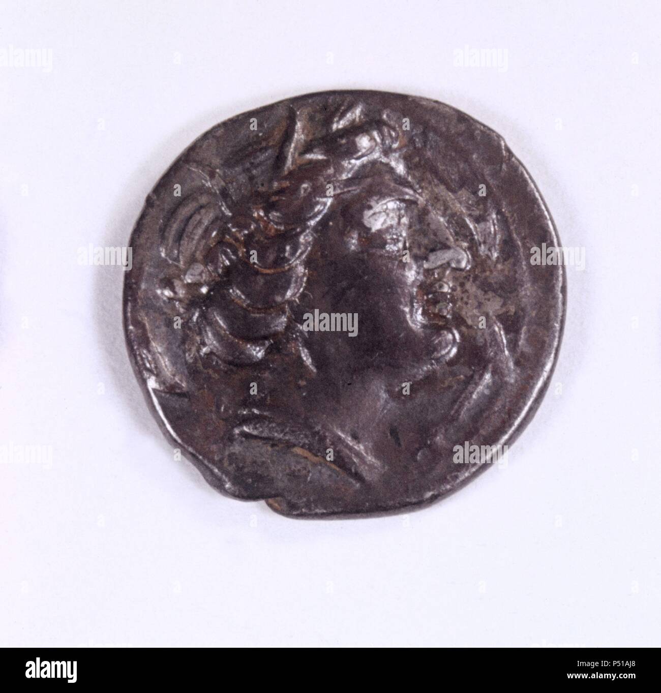 Moneda Griega; Dracma de plata de Ampurias; Anverso. Stock Photo