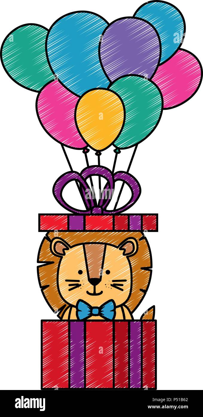 cute lion in gift and balloons helium Stock Vector Image & Art - Alamy