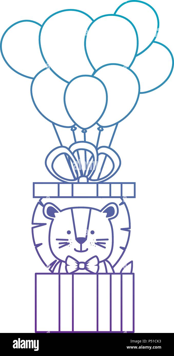 cute lion in gift and balloons helium Stock Vector Image & Art - Alamy