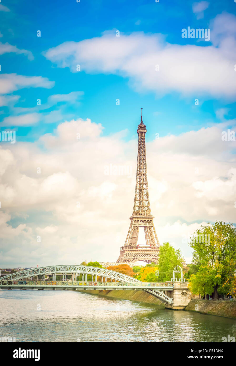 eiffel tour over Seine river Stock Photo