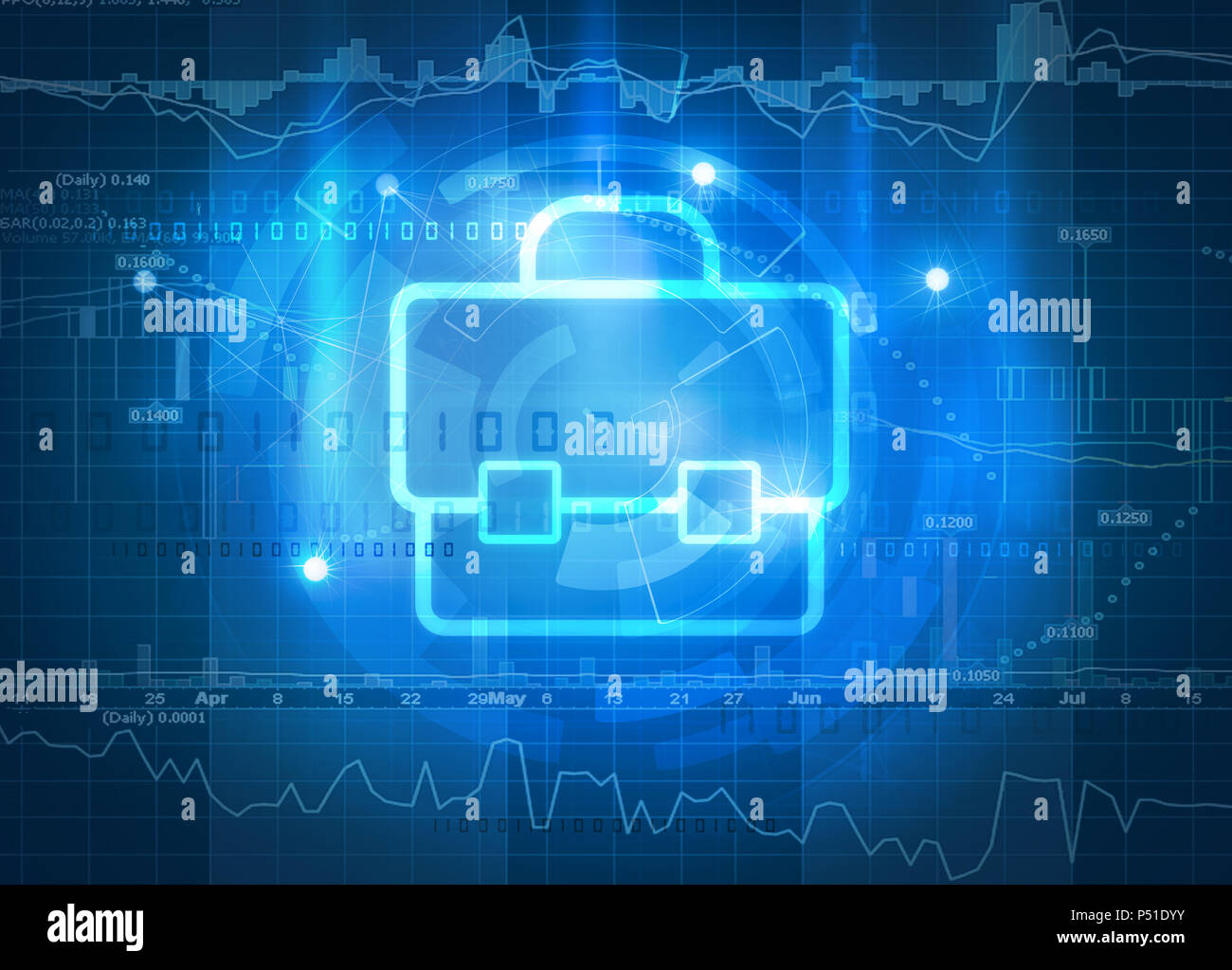 suitcase symbol on stock market data background. investment portfolio Stock Photo