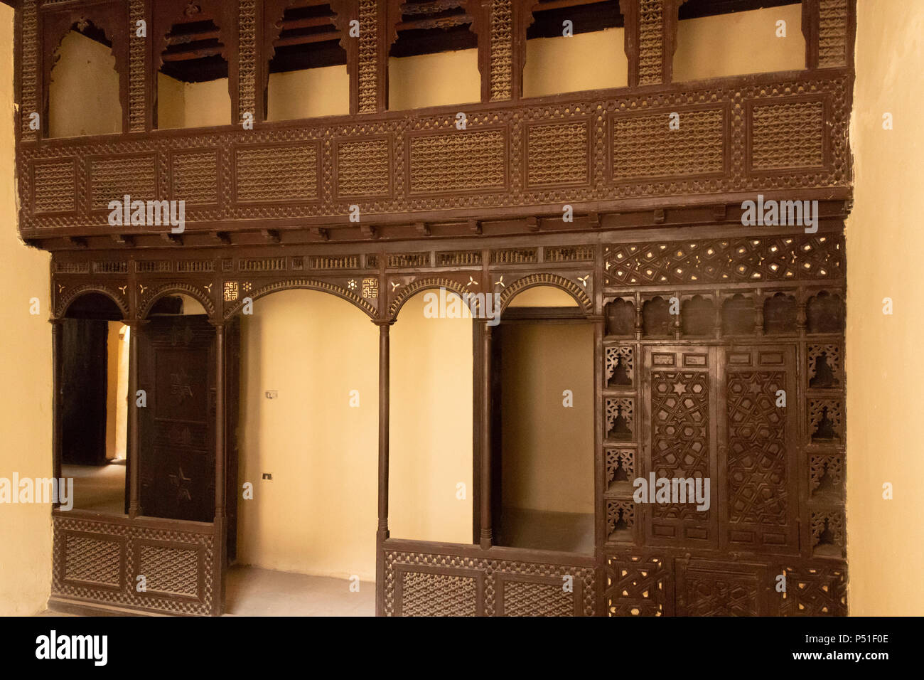 detail of wooden cupboards in al-Amasyali house, Ottoman period, Rosetta, Egypt Stock Photo