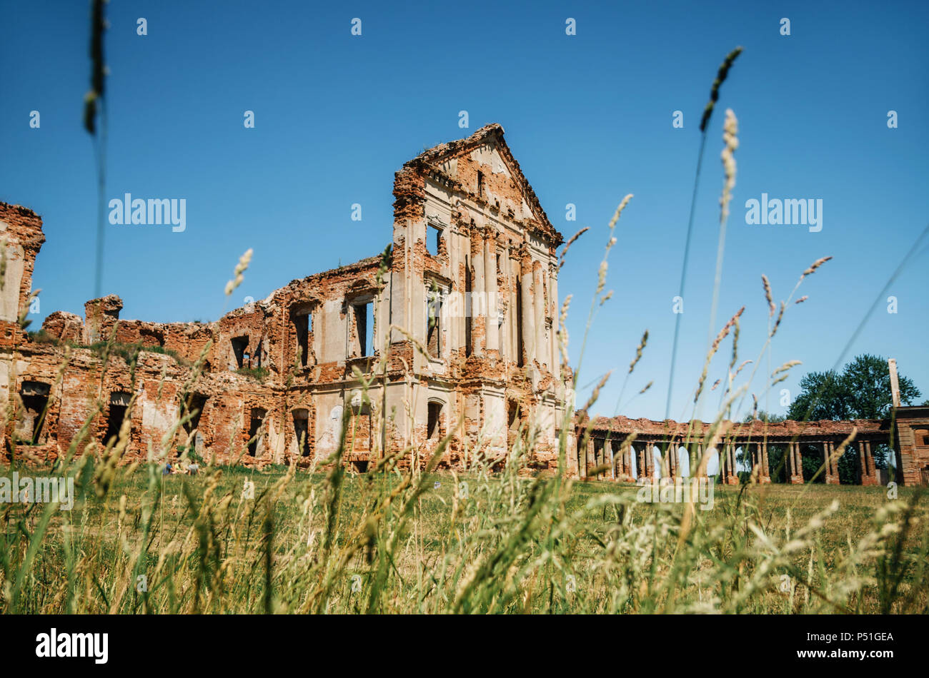 Ruins of Medieval Ruzhany Palace Complex. Landmark of Belarus with elements of late Baroque and Classicism Stock Photo