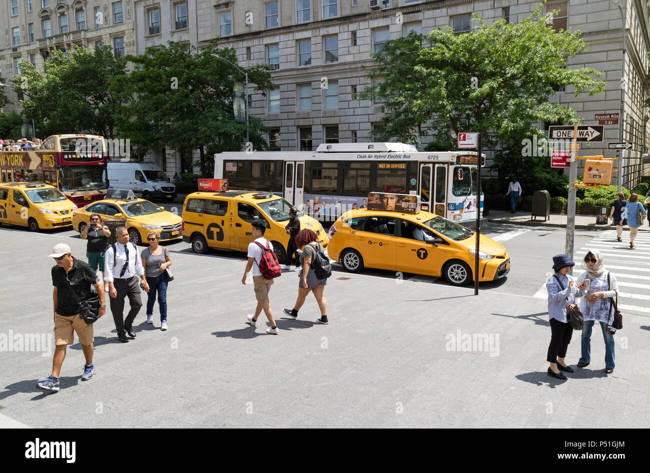 5th Avenue, New York USA. Tourists on the Museum Mile, 5th Ave, NY Stock Photo