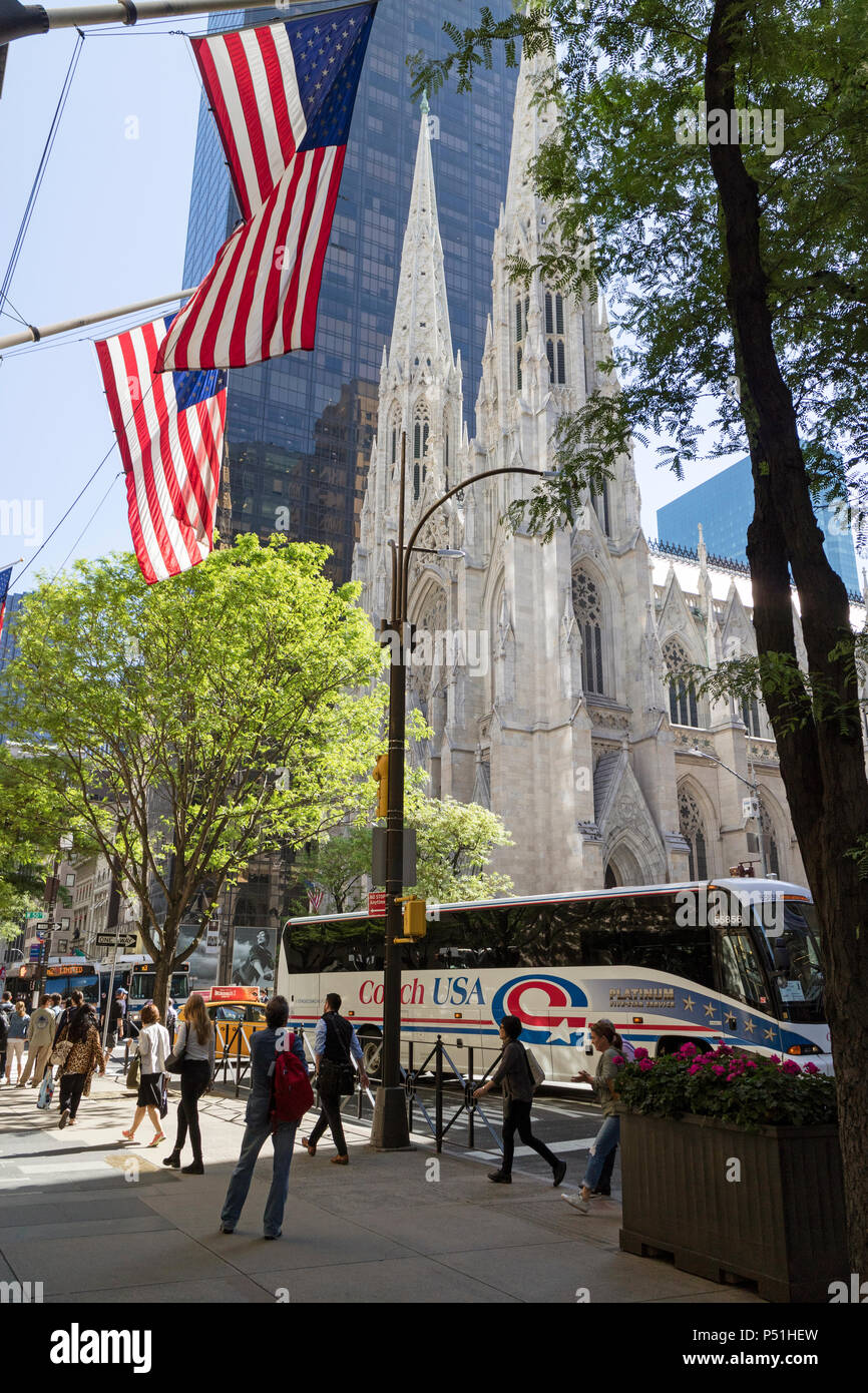 St Patrick's Cathedral spires on 5th Avenue New york USA. St Patrick's is a Roman Catholic church. Stock Photo