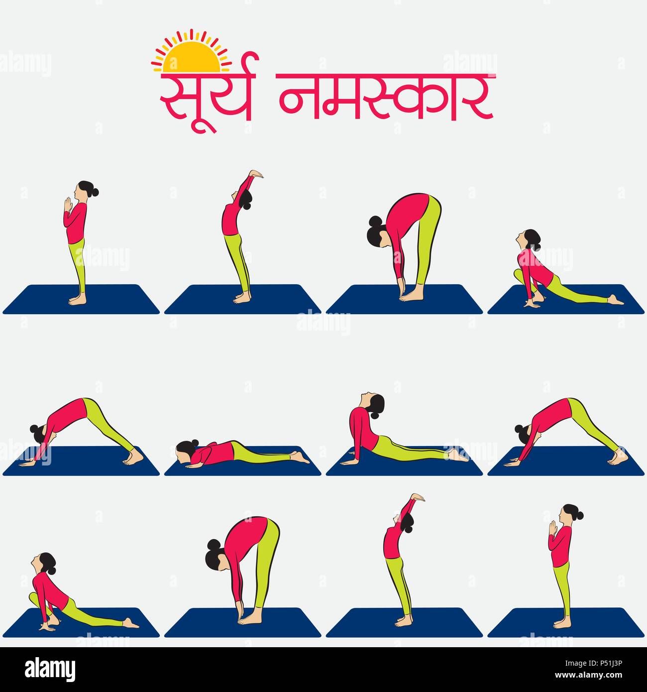 illustration of woman doing SURYA NAMASKAR for International Yoga ...